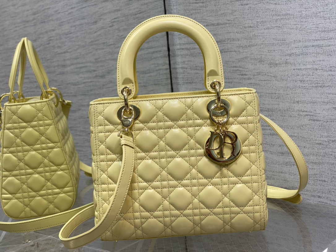 Medium Lady Dior Bag Light Yellow Cannage Lambskin